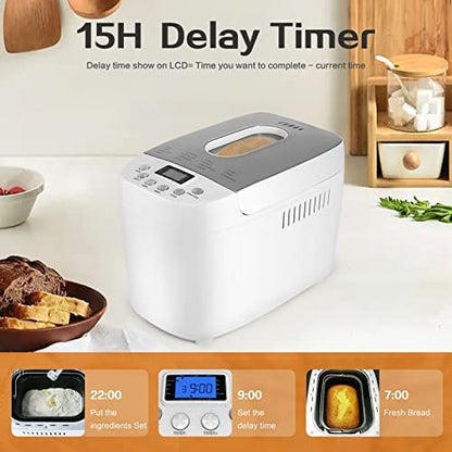 Davivy 3LB Bread Maker Machine with 2 Dough Kneading Paddle Dough Maker,15-in-1 Automatic Bread Machine Nonstick Bowl For Bread, Jam& Yogurt, 3 Loaf Sizes and 3 crust settings（silver） - PuriLite