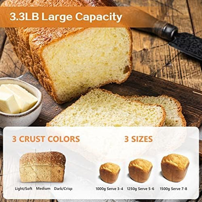Davivy 3LB Bread Maker Machine with 2 Dough Kneading Paddle Dough Maker,15-in-1 Automatic Bread Machine Nonstick Bowl For Bread, Jam& Yogurt, 3 Loaf Sizes and 3 crust settings（silver） - PuriLite