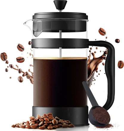 KICHLY - 34 Ounce French Press Espresso and Tea Maker with Triple Filters, Stainless Steel Plunger and Heat Resistant Borosilicate Glass, Black - PuriLite
