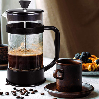 KICHLY - 34 Ounce French Press Espresso and Tea Maker with Triple Filters, Stainless Steel Plunger and Heat Resistant Borosilicate Glass, Black - PuriLite
