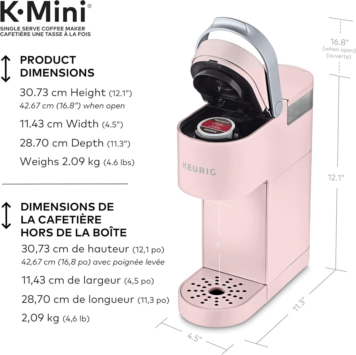 Keurig K-Mini Single Serve K-Cup Pod Coffee Maker, Featuring An Ultra-sleek Design, Dusty Rose - PuriLite