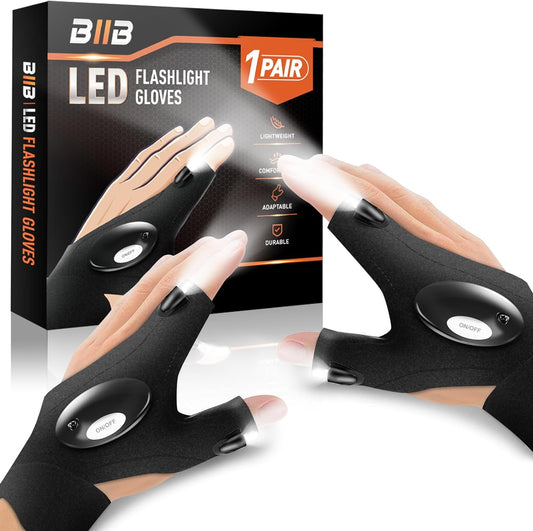 LED Flashlight Gloves for Hands-Free Lighting, Fingerless Work Gloves with Built-In Lights, Adjustable Utility Gloves for Camping, Repairs, and Low-Light Tasks - PuriLite