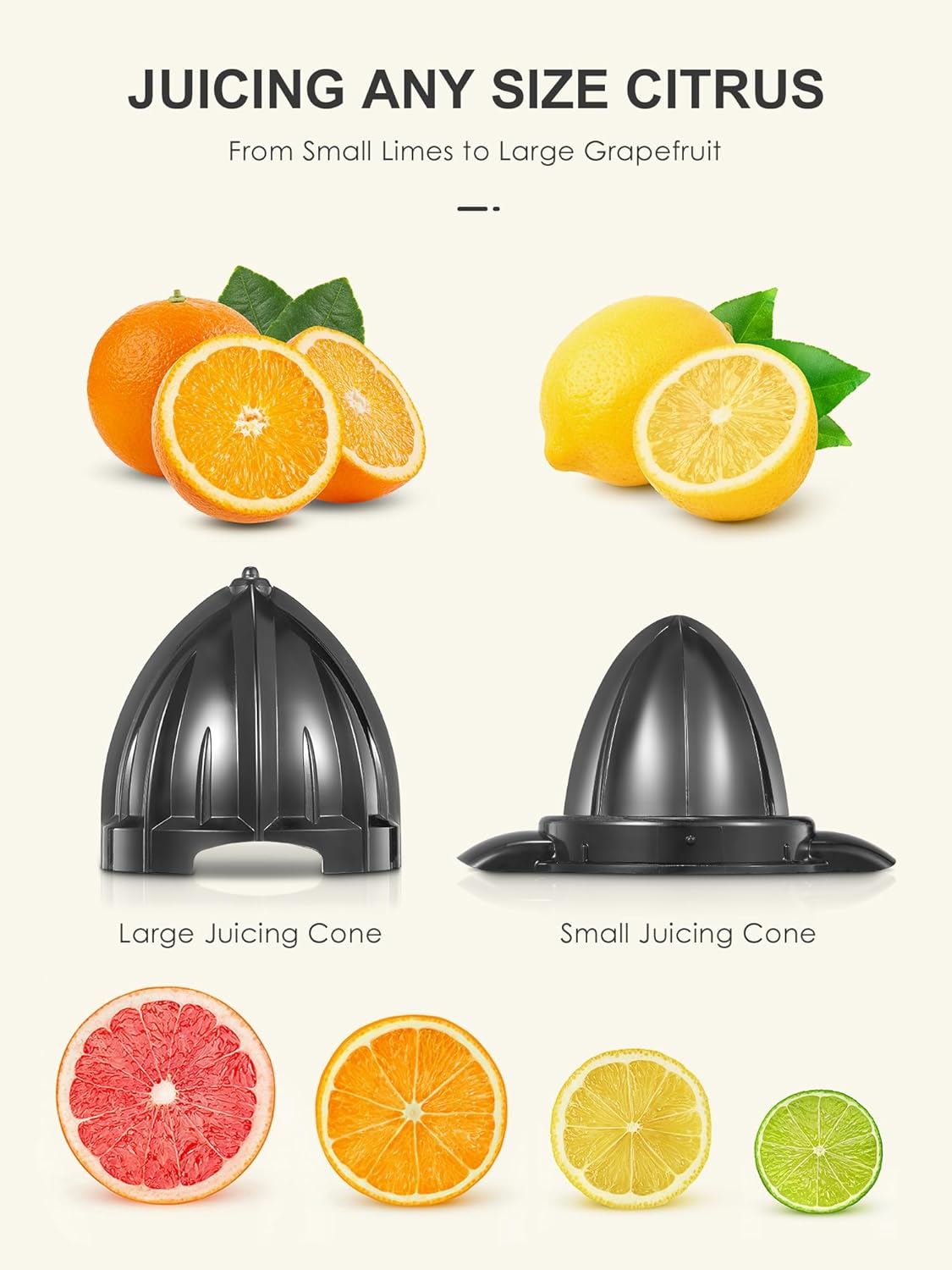 Reemix Electric Citrus Juicer Squeezer, Orange Juicer with Two Interchangeable Cones, Suitable for orange, lemon and Grapefruit, Brushed Stainless Steel, Easy to Clean and Use (Alloy Steel,Plastic) - PuriLite