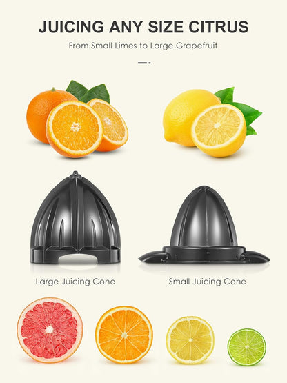 Reemix Electric Citrus Juicer Squeezer, Orange Juicer with Two Interchangeable Cones, Suitable for orange, lemon and Grapefruit, Brushed Stainless Steel, Easy to Clean and Use (Alloy Steel,Plastic) - PuriLite