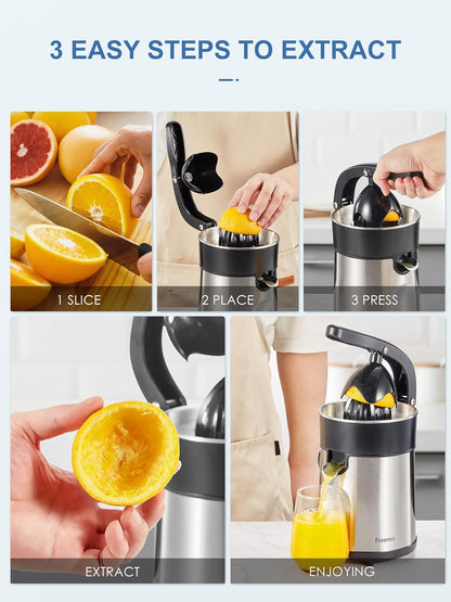 Reemix Electric Citrus Juicer Squeezer, Orange Juicer with Two Interchangeable Cones, Suitable for orange, lemon and Grapefruit, Brushed Stainless Steel, Easy to Clean and Use (Alloy Steel,Plastic) - PuriLite