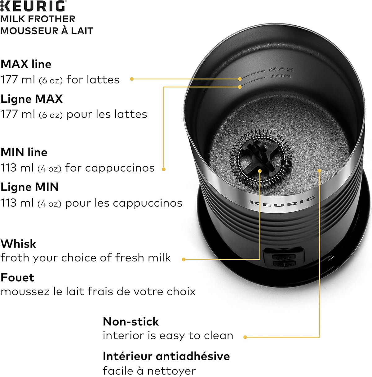 Keurig Milk Frother For Lattes And Cappuccinos, Features Hot And Cold Function, Black - PuriLite