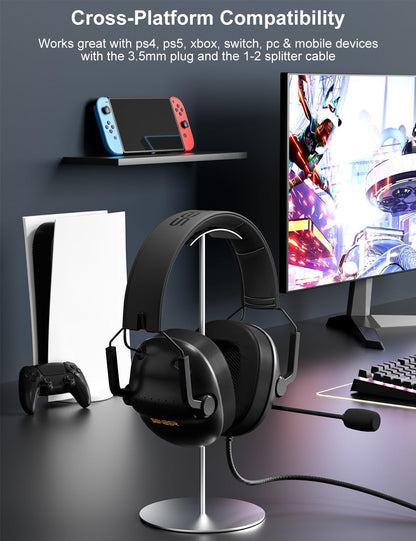 SENZER SG500 Surround Sound Pro Gaming Headset with Noise Cancelling Microphone - Soft Memory Foam Padding - Portable Foldable Headphones for PC, PS4, PS5, Xbox One, Switch - PuriLite
