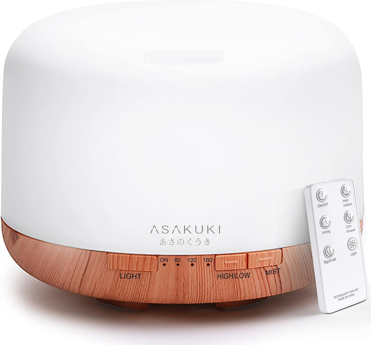 ASAKUKI 500ml Essential Oil Diffuser, 5 in 1 Premium Ultrasonic Aromatherapy Fragrant Oil Vaporizer Humidifier with Remote Control, 3 Timer and Auto-Off Safety Switch, 7 LED Light Colors - PuriLite