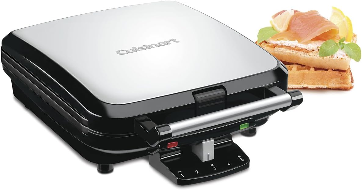 Cuisinart 4-Slice Belgian Waffle Maker, Non-Stick Coated Plates, Silver (WAF-150EC) - PuriLite