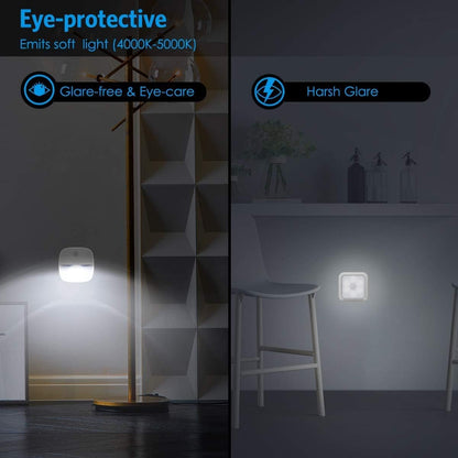 (upgraded) motion sensor light, cordless battery powered LED night light, wall light, closet light, security light for stairs, hallways, bathrooms, kitchens, cabinets (white - 3 pack) - PuriLite