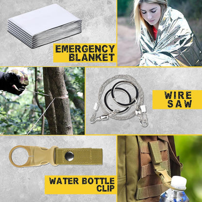 13-in-1 Survival Kit and Outdoor Gear Set, Compact Emergency Equipment with Multitool, Flashlight and Accessories for Camping, Hiking, Gardening and Everyday Preparedness - PuriLite