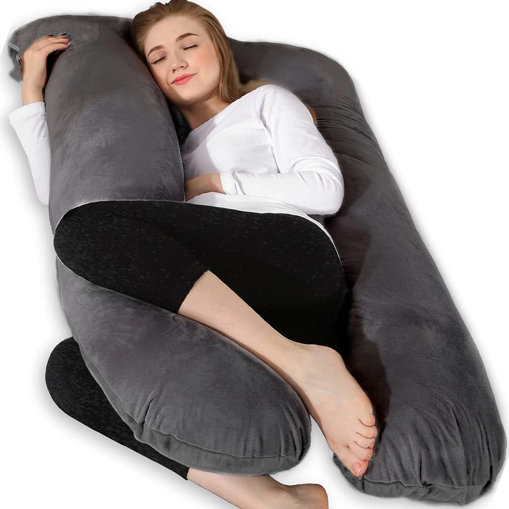 Chilling Home 59 Inch Pregnancy Pillow for Sleeping, Maternity Pillow for Pregnant Women, Full Body Pillow for Adults, Comfort U Shaped Pregnancy Pillow with Removable Washable Velvet Cover, Dark Grey - PuriLite