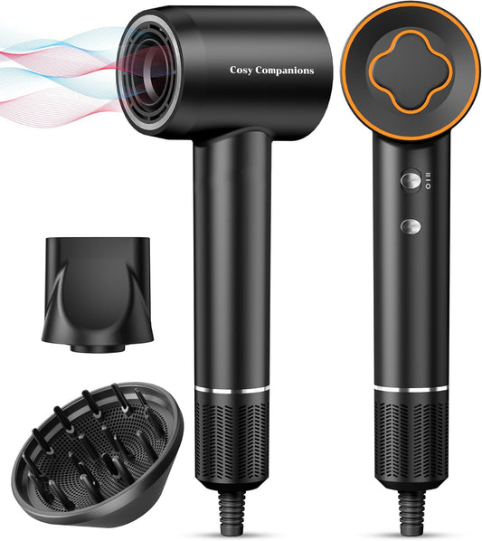 Hair Dryer - 150000 RPM High-Speed Brushless Motor Negative Ionic Blow Dryer for Fast Drying, Low Noise Thermo-Control Hair-Dryer-with-Diffuser and Nozzle - PuriLite
