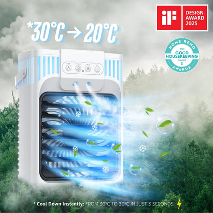 Portable Air Conditioner, Air Conditioner Portable with 3 Speeds, 3 Mist Settings, 1200ml XL Water Tank, 2~8h Timer, Portable Ac Unit, Small Mini Air Conditioner, Personal Air Cooler Fan for Bedroom - PuriLite