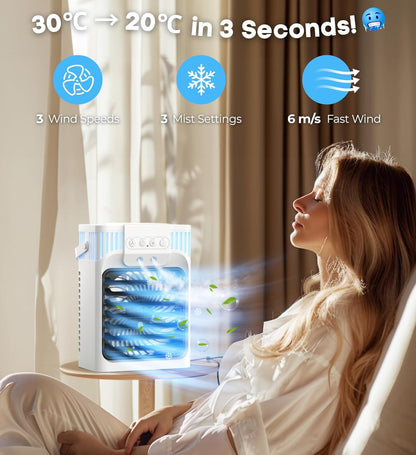 Portable Air Conditioner, Air Conditioner Portable with 3 Speeds, 3 Mist Settings, 1200ml XL Water Tank, 2~8h Timer, Portable Ac Unit, Small Mini Air Conditioner, Personal Air Cooler Fan for Bedroom - PuriLite