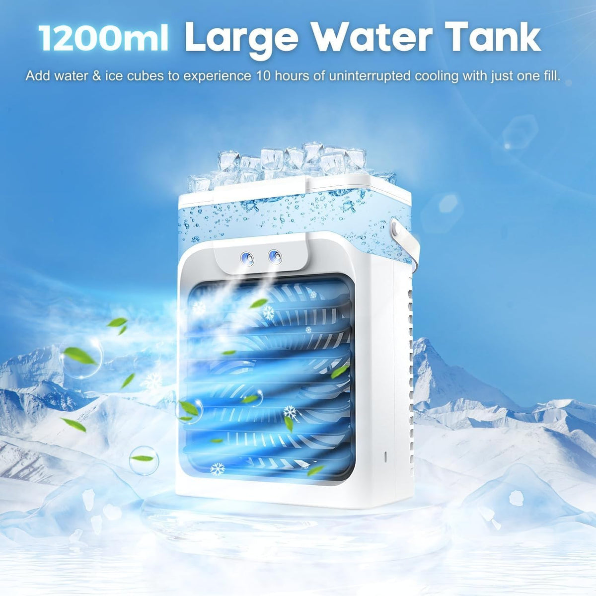 Portable Air Conditioner, Air Conditioner Portable with 3 Speeds, 3 Mist Settings, 1200ml XL Water Tank, 2~8h Timer, Portable Ac Unit, Small Mini Air Conditioner, Personal Air Cooler Fan for Bedroom - PuriLite