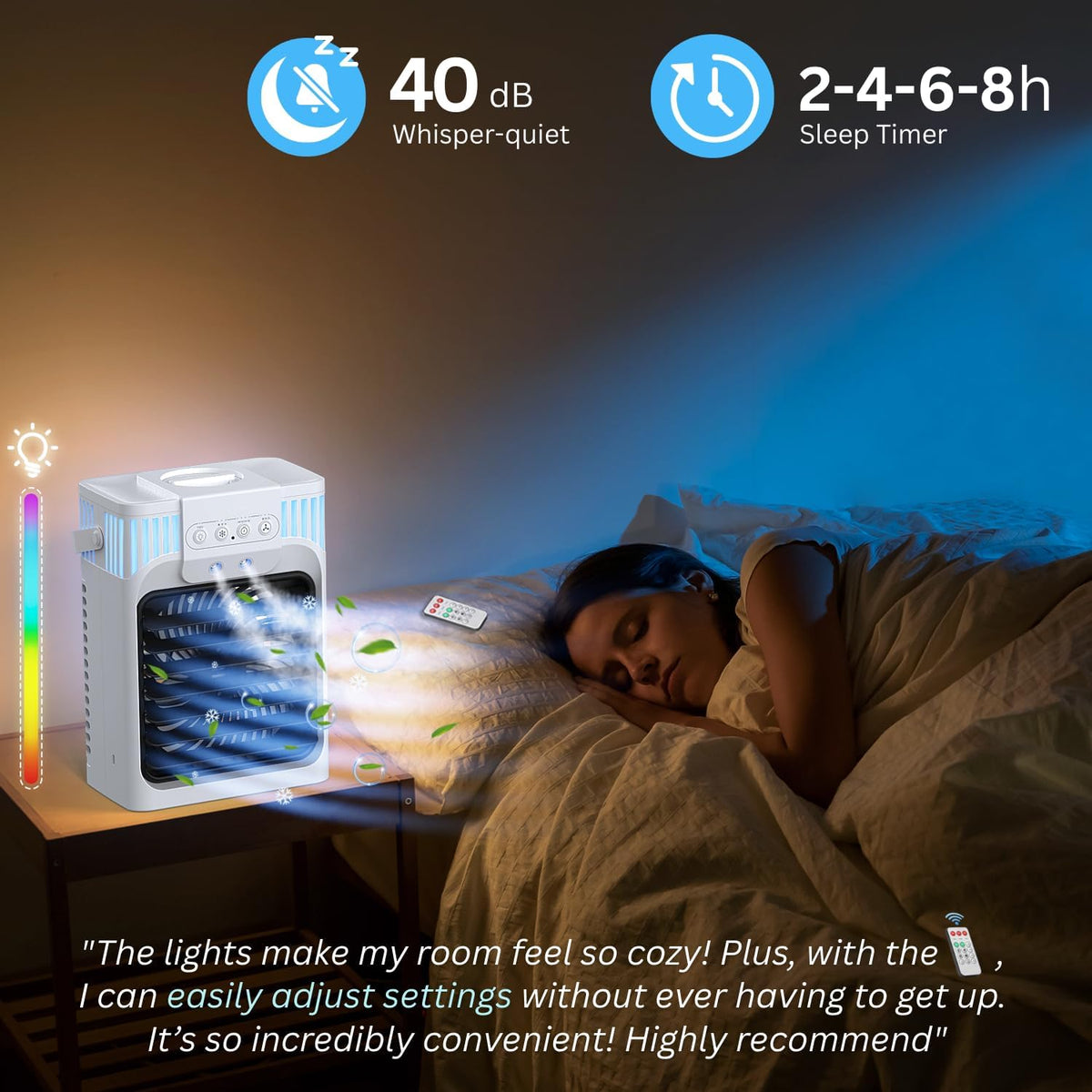 Portable Air Conditioner, Air Conditioner Portable with 3 Speeds, 3 Mist Settings, 1200ml XL Water Tank, 2~8h Timer, Portable Ac Unit, Small Mini Air Conditioner, Personal Air Cooler Fan for Bedroom - PuriLite