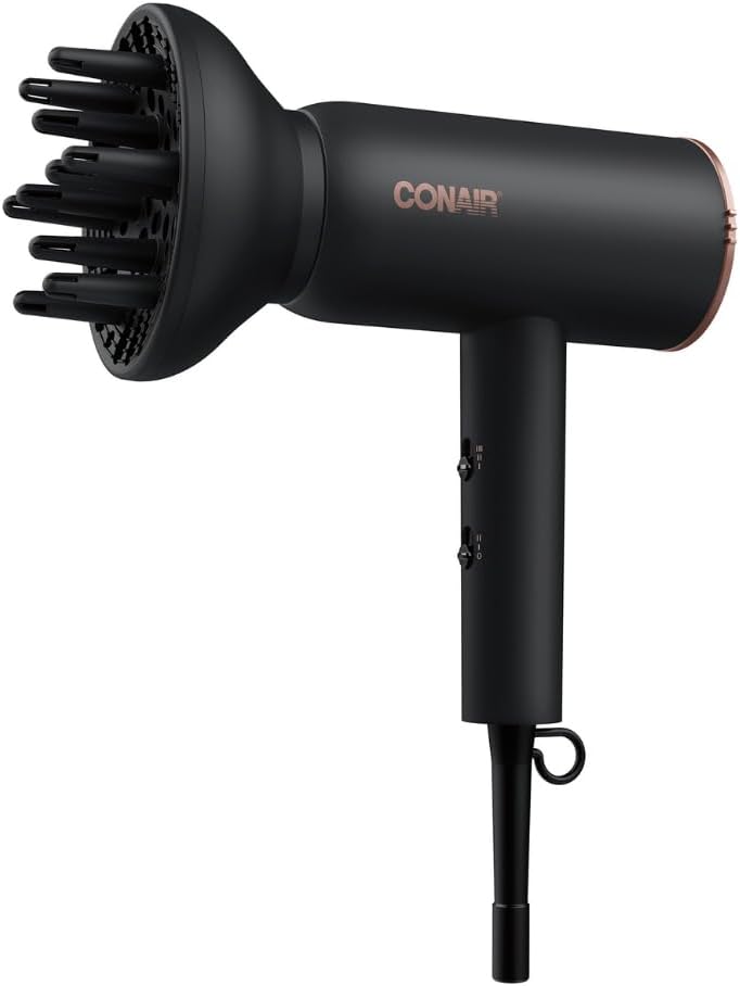 Conair 1875 Watt HTDC Titanium Pro 330C Hair Dryer, Ceramic Titanium Technology, Includes Concentrator and Diffuser,Tourmaline technology, Black, Perfect for travel - PuriLite