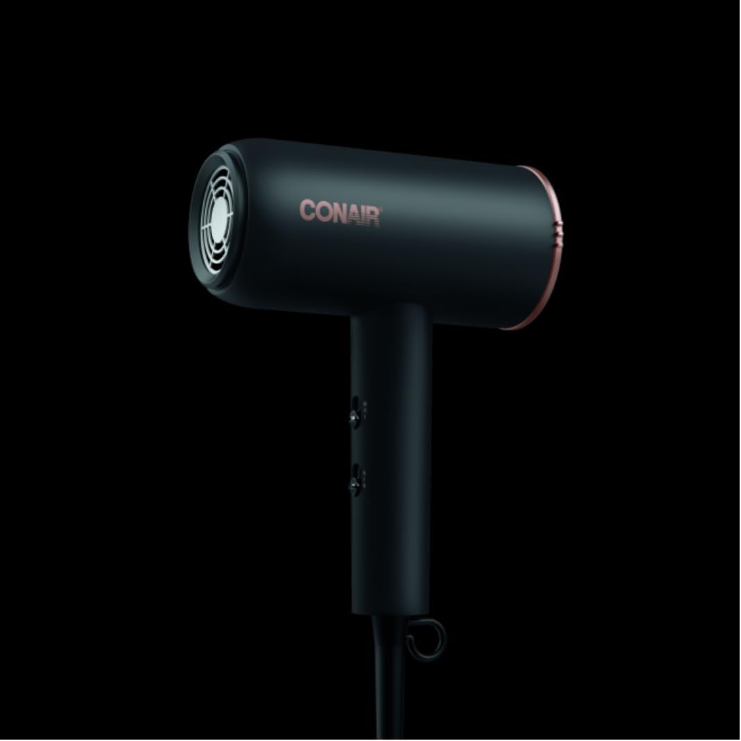 Conair 1875 Watt HTDC Titanium Pro 330C Hair Dryer, Ceramic Titanium Technology, Includes Concentrator and Diffuser,Tourmaline technology, Black, Perfect for travel - PuriLite