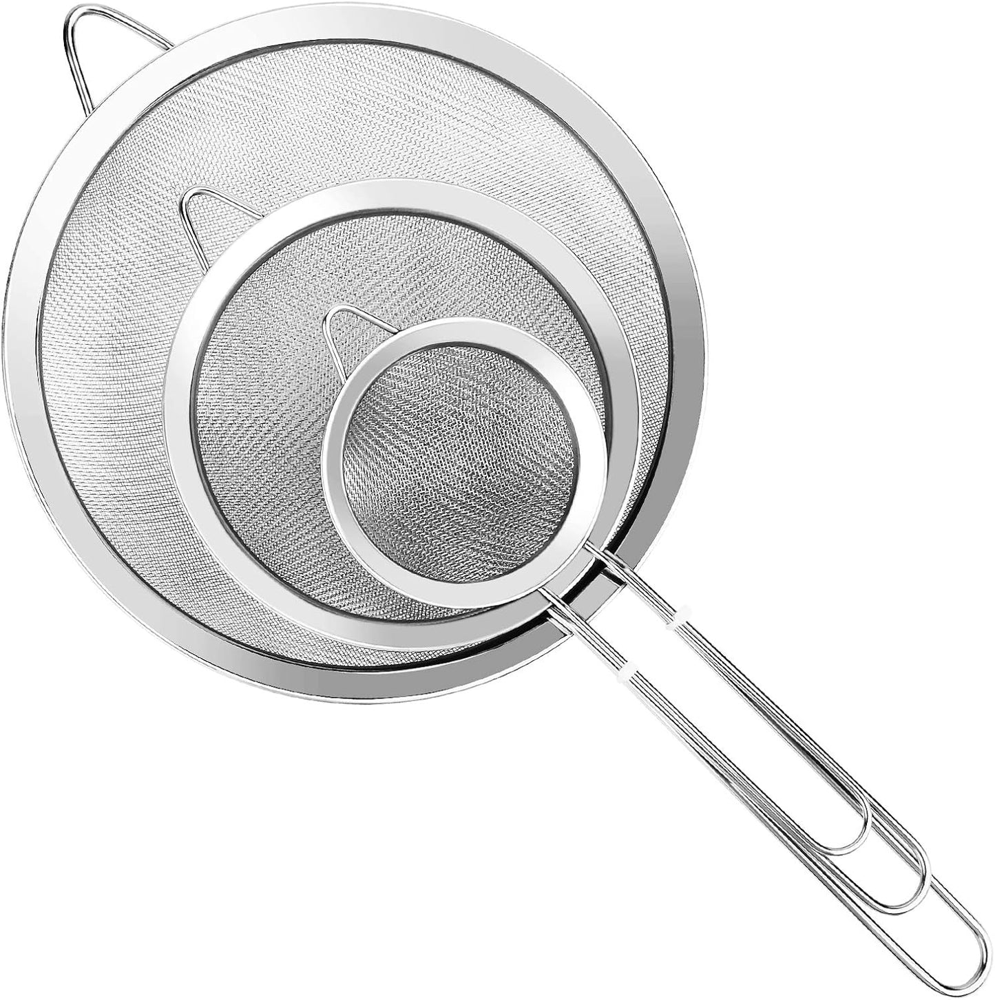 YLYL 3 Pcs Super Wire Extra Fine Mesh Strainer with Handle, Small Medium Large Size Sifter Metal Strainer Set, Stainless Steel Sieve Fine Mesh Strainers for Kitchen Rice Juice Quinoa Food Flour Baking - PuriLite