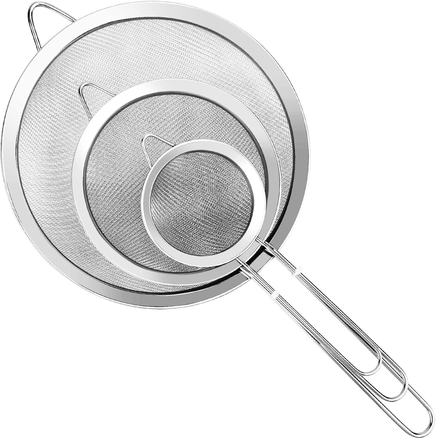 YLYL 3 Pcs Super Wire Extra Fine Mesh Strainer with Handle, Small Medium Large Size Sifter Metal Strainer Set, Stainless Steel Sieve Fine Mesh Strainers for Kitchen Rice Juice Quinoa Food Flour Baking - PuriLite