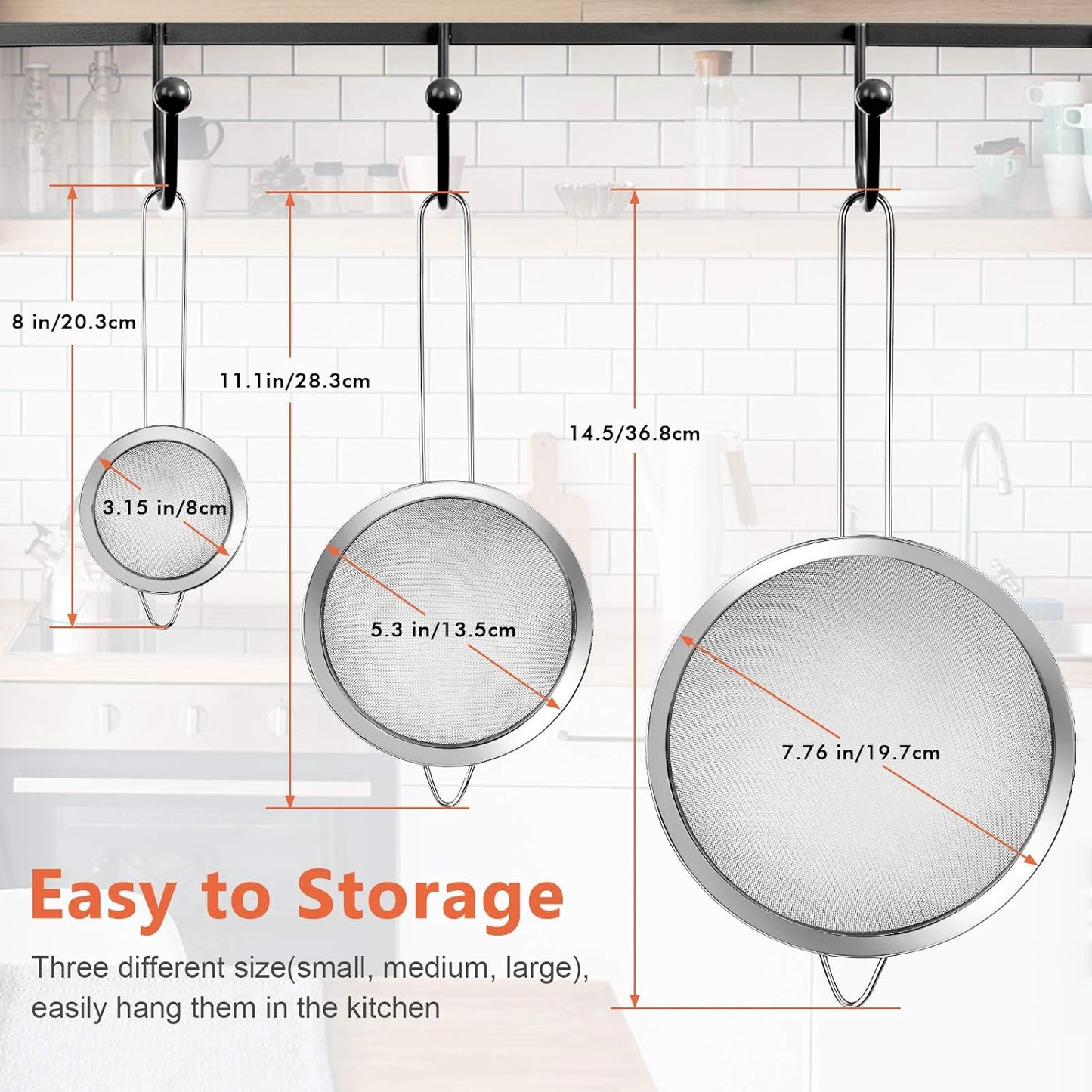 YLYL 3 Pcs Super Wire Extra Fine Mesh Strainer with Handle, Small Medium Large Size Sifter Metal Strainer Set, Stainless Steel Sieve Fine Mesh Strainers for Kitchen Rice Juice Quinoa Food Flour Baking - PuriLite