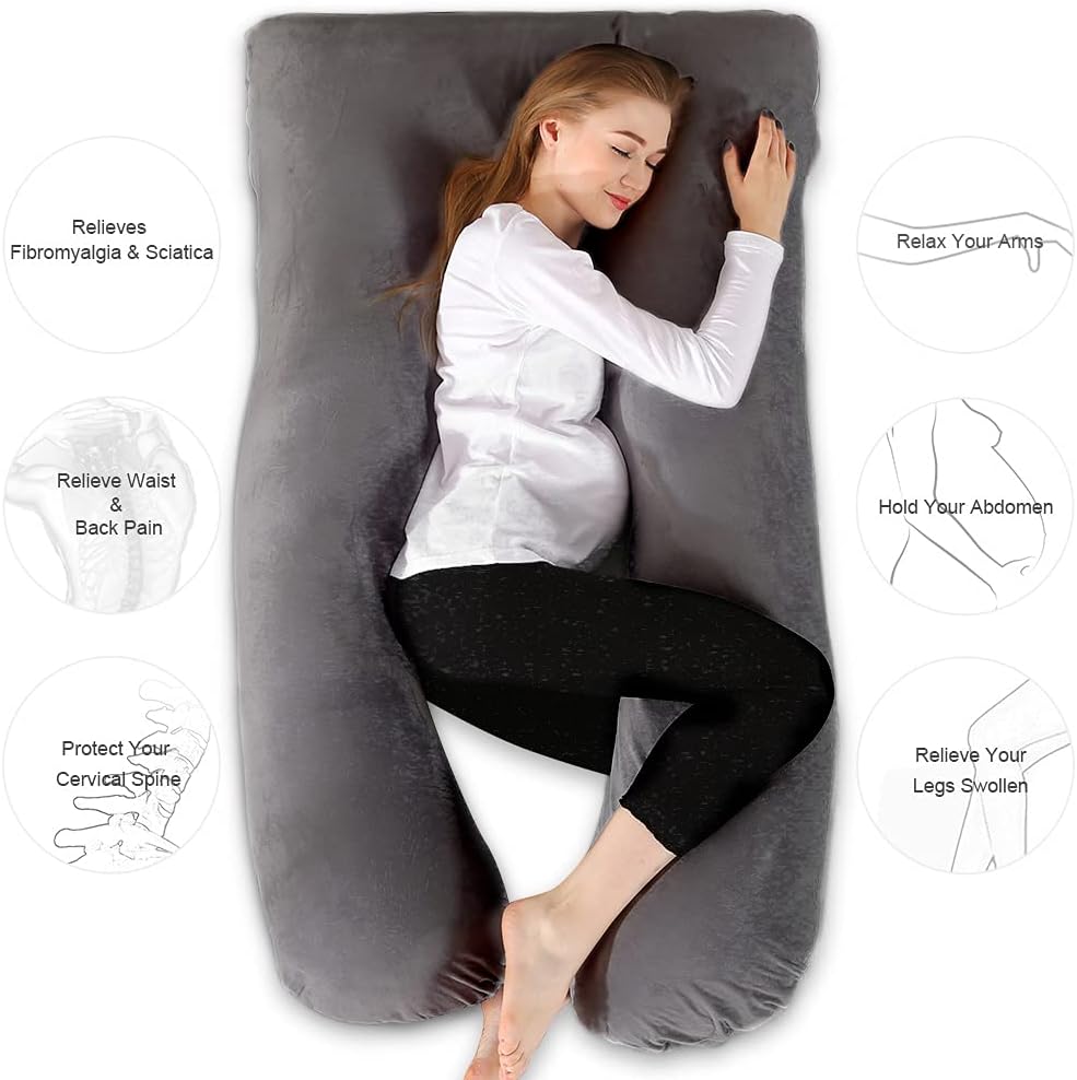 Chilling Home 59 Inch Pregnancy Pillow for Sleeping, Maternity Pillow for Pregnant Women, Full Body Pillow for Adults, Comfort U Shaped Pregnancy Pillow with Removable Washable Velvet Cover, Dark Grey - PuriLite