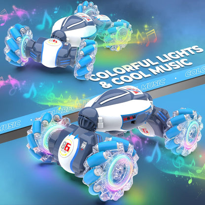 Dysaim Remote Control Car, Gesture Sensing RC Stunt Car Toys, 2.4GHz 4WD RC Drift Car, Creative Gifts for Kids Boys Girls Ages 6+, Double Sided Rotating Off Road Vehicle 360° Flips with Lights Music - PuriLite