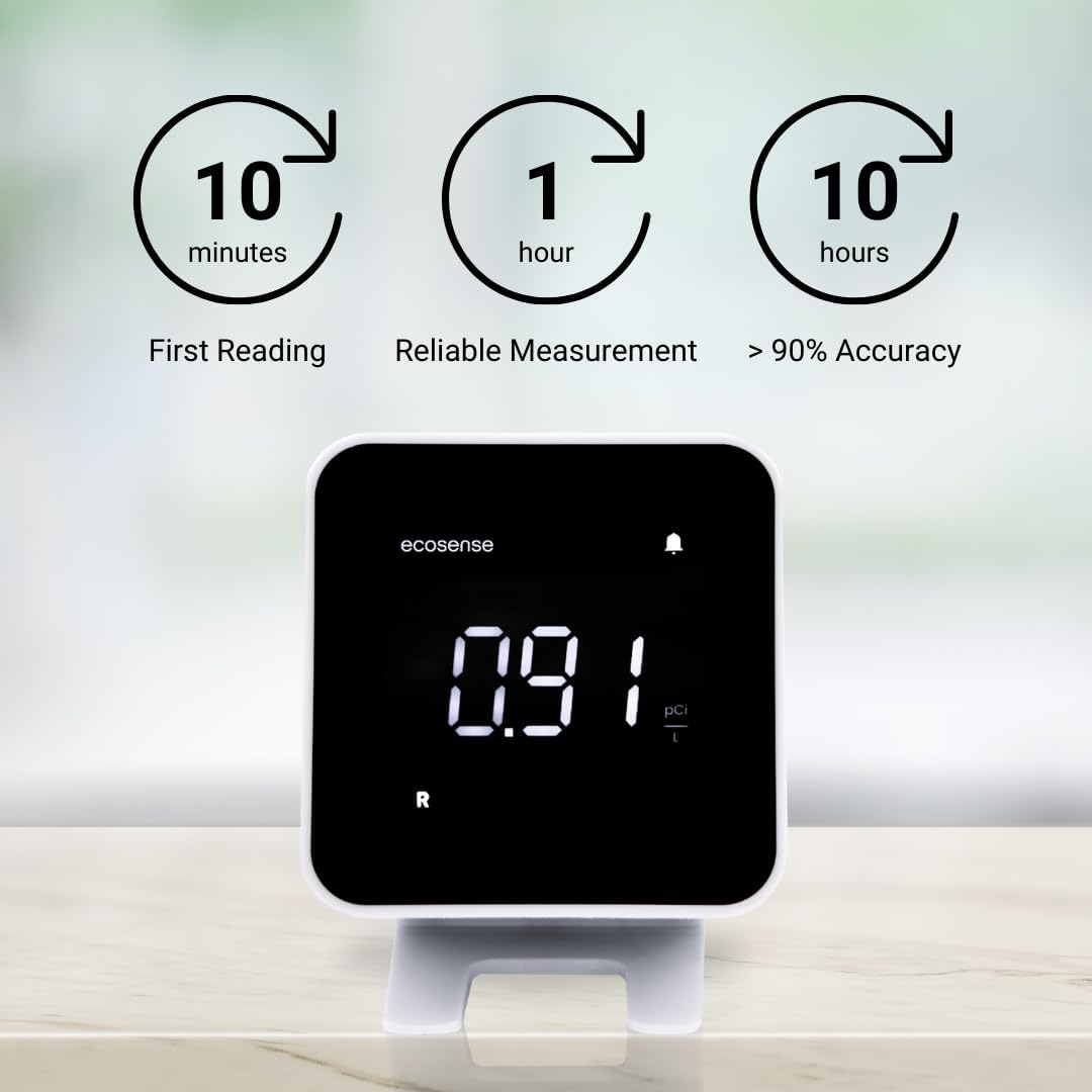 Ecosense EB100 EcoBlu, Home Radon Detector, Capture & Display Results Every 10 Minutes, Short & Long-Term Continuous Monitoring, Easy to Use - PuriLite
