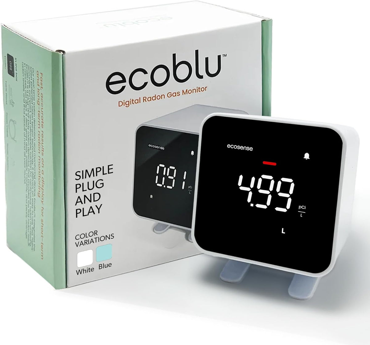 Ecosense EB100 EcoBlu, Home Radon Detector, Capture & Display Results Every 10 Minutes, Short & Long-Term Continuous Monitoring, Easy to Use - PuriLite