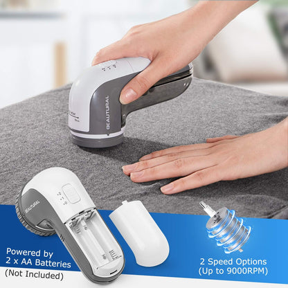 BEAUTURAL Lint Remover Fabric Shaver and Sweater Defuzzer with 2-Speeds, 2 Replaceable Stainless Steel Blades, Battery Operated - PuriLite