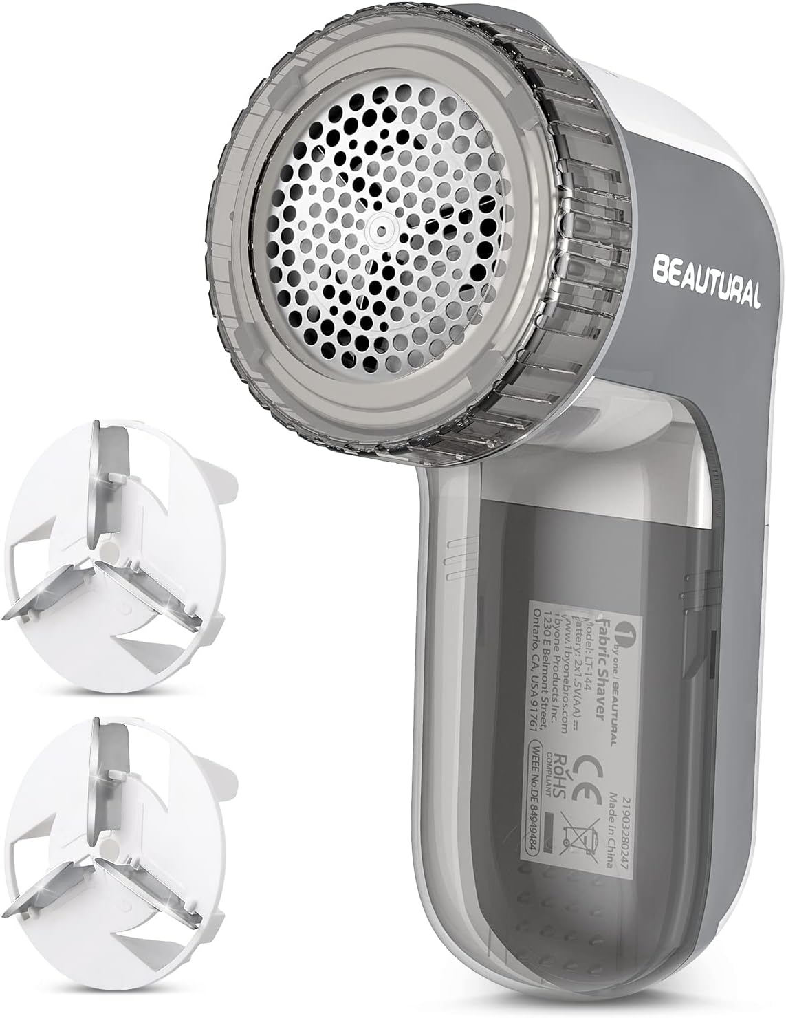 BEAUTURAL Lint Remover Fabric Shaver and Sweater Defuzzer with 2-Speeds, 2 Replaceable Stainless Steel Blades, Battery Operated - PuriLite