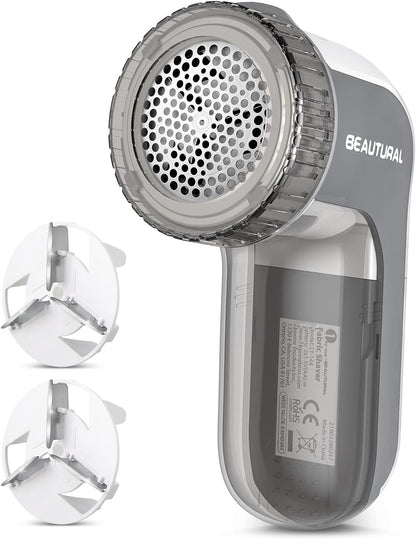 BEAUTURAL Lint Remover Fabric Shaver and Sweater Defuzzer with 2-Speeds, 2 Replaceable Stainless Steel Blades, Battery Operated - PuriLite