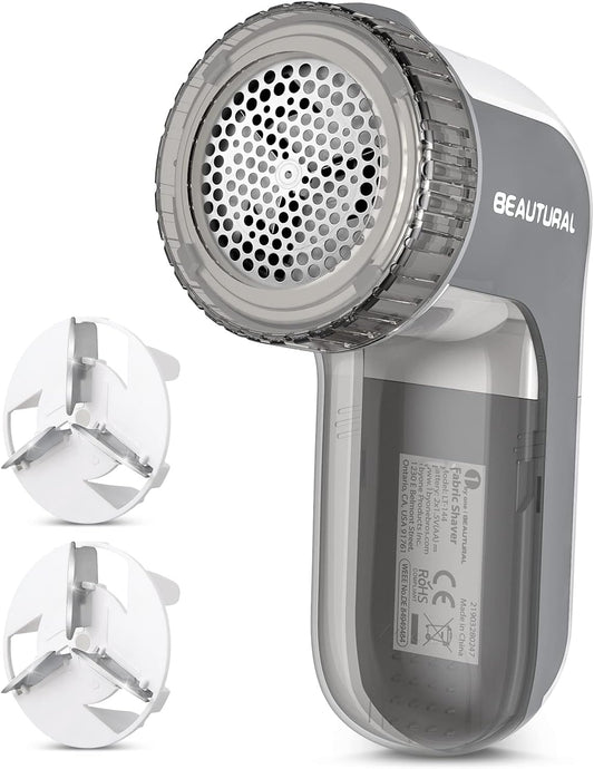 BEAUTURAL Lint Remover Fabric Shaver and Sweater Defuzzer with 2-Speeds, 2 Replaceable Stainless Steel Blades, Battery Operated - PuriLite
