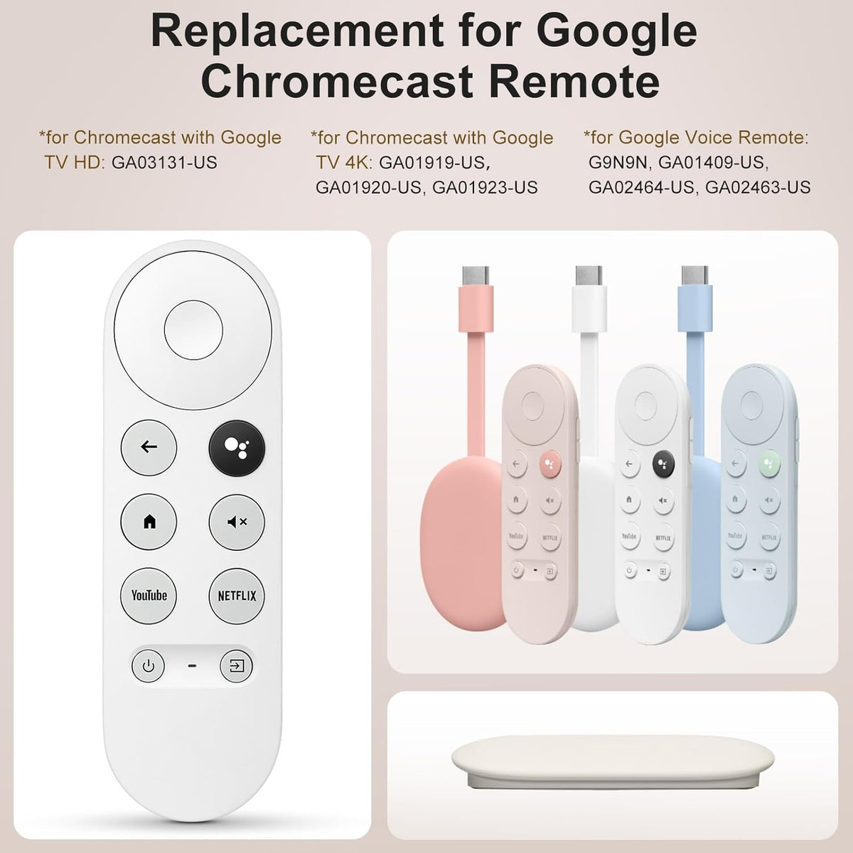 Voice Replacement for Google-Chromecast-Remote, G9N9N for Chromecast with Google TV Remote, for Google TV Streamer (Only for Snow Chromecast Google) - PuriLite