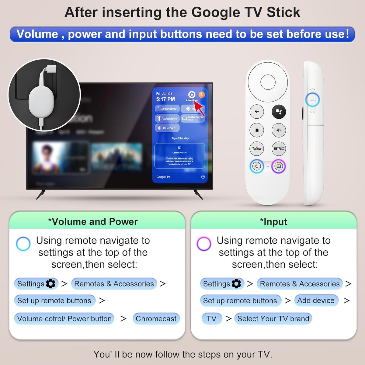 Voice Replacement for Google-Chromecast-Remote, G9N9N for Chromecast with Google TV Remote, for Google TV Streamer (Only for Snow Chromecast Google) - PuriLite