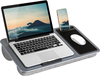 LAPGEAR Home Office Lap Desk with Device Ledge, Mouse Pad, and Phone Holder - Silver Carbon - Fits up to 15.6 Inch Laptops - Style No. 91585 - PuriLite