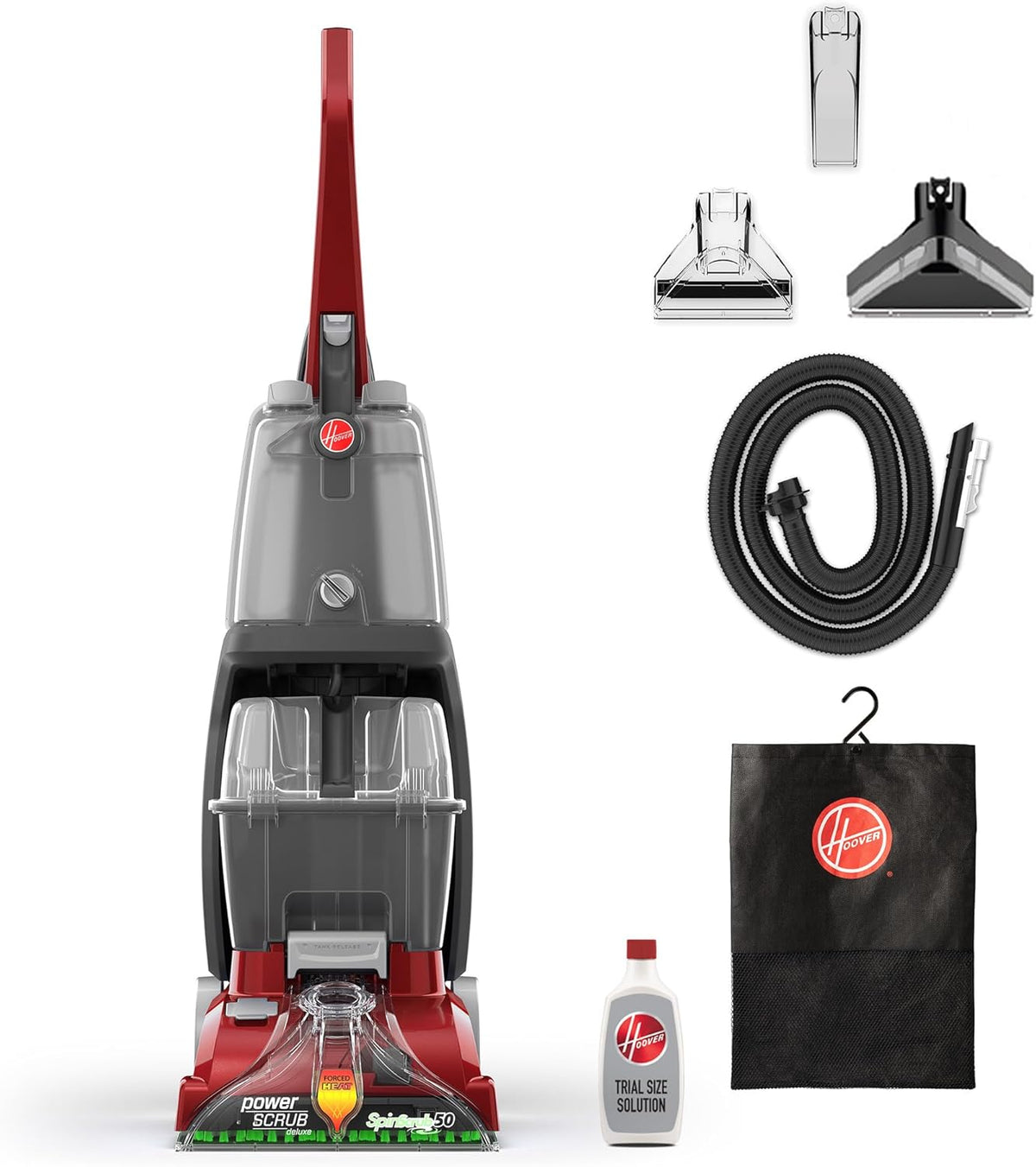 Hoover Power Scrub Deluxe Carpet Cleaner Machine, Upright Shampooer, FH50150, Red - PuriLite