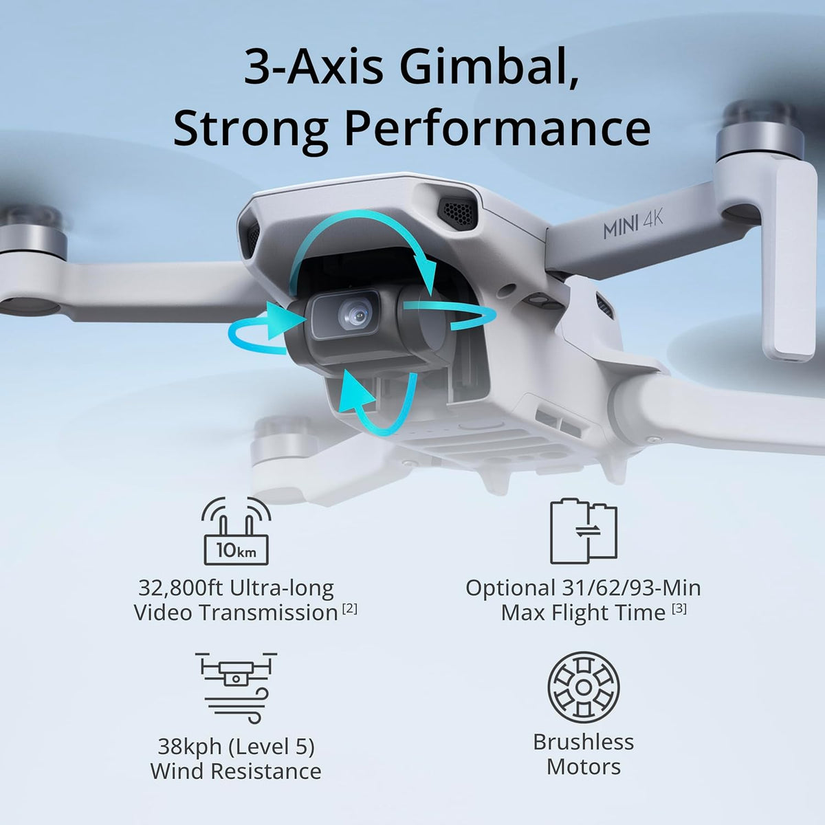 DJI Mini 4K, Drone with 4K UHD Camera for Adults, Under 249 g, 3-Axis Gimbal Stabilization, 10km Video Transmission, Auto Return, Wind Resistance, 1 Battery for 31-Min Max Flight Time - PuriLite