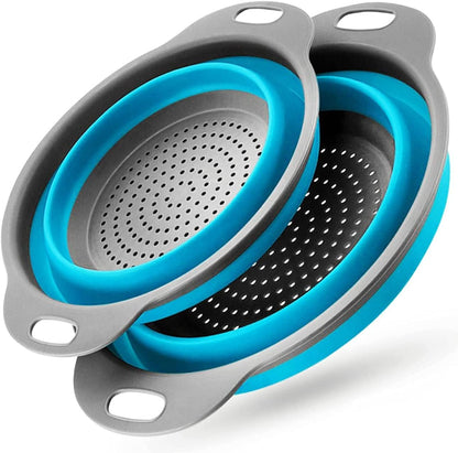 Collapsible Colander, 2 Pcs Silicone Collaspsible Strainer for Draining Pasta, Vegetable and Fruit - PuriLite