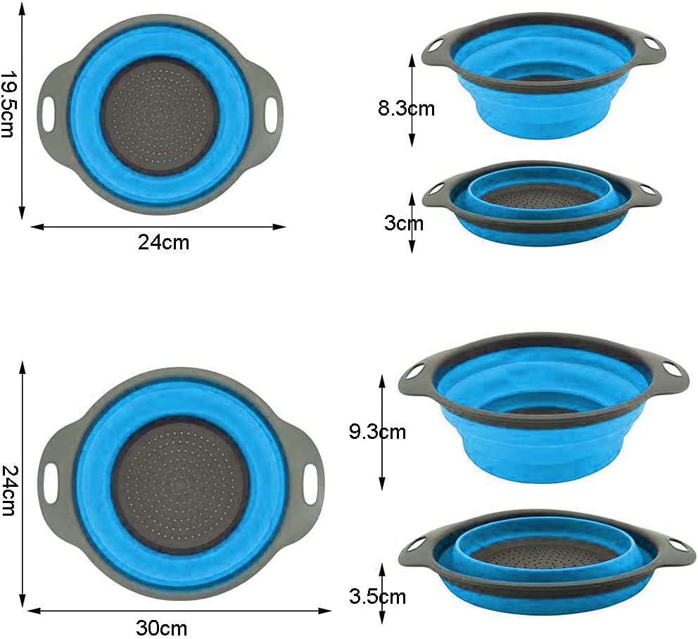 Collapsible Colander, 2 Pcs Silicone Collaspsible Strainer for Draining Pasta, Vegetable and Fruit - PuriLite