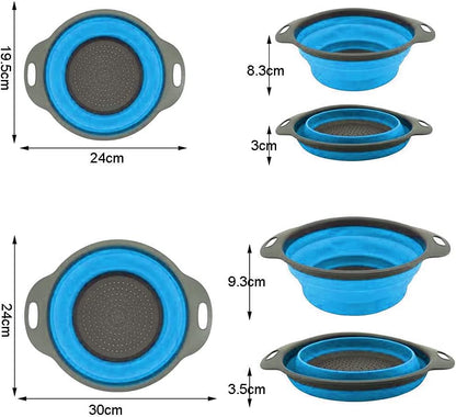 Collapsible Colander, 2 Pcs Silicone Collaspsible Strainer for Draining Pasta, Vegetable and Fruit - PuriLite