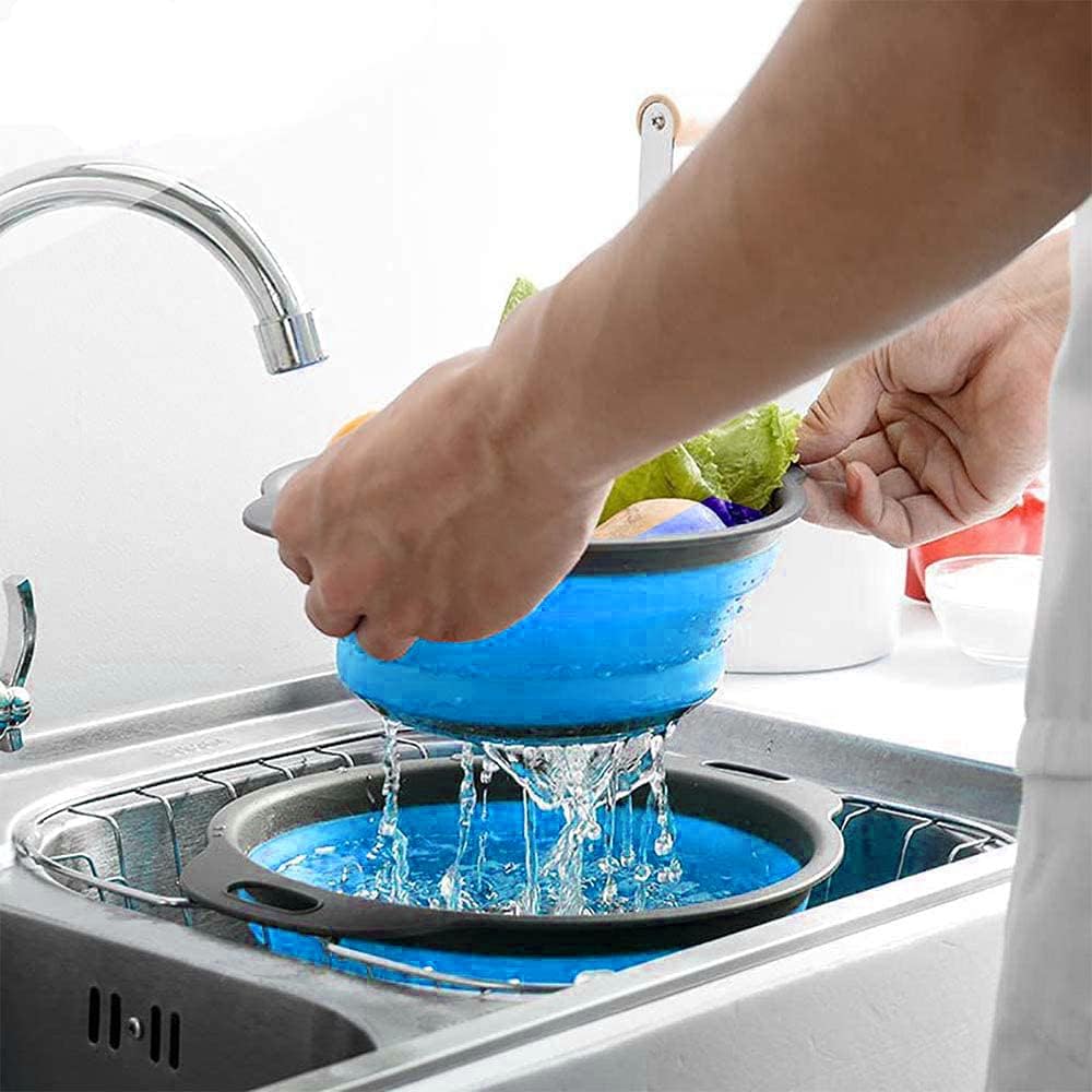 Collapsible Colander, 2 Pcs Silicone Collaspsible Strainer for Draining Pasta, Vegetable and Fruit - PuriLite
