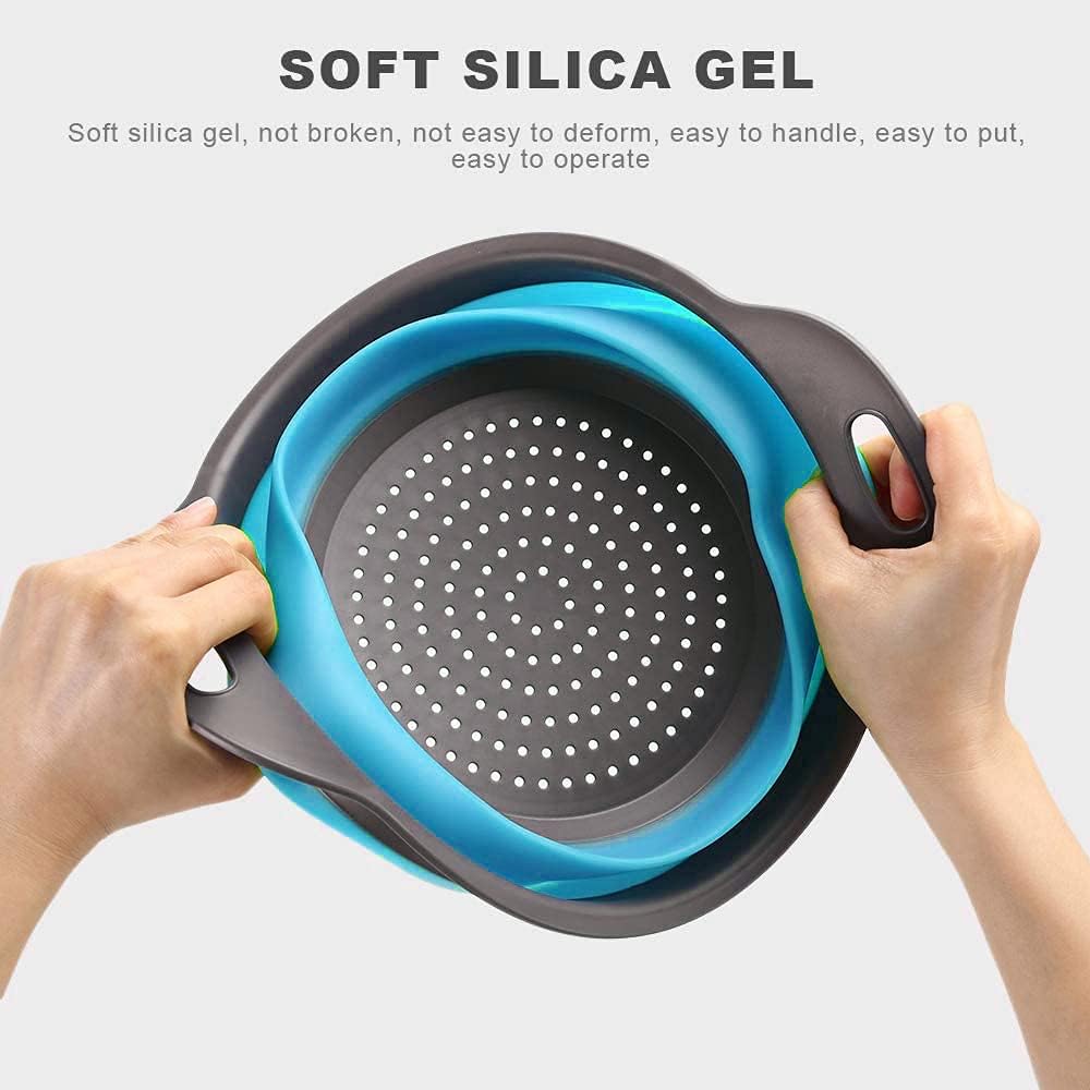 Collapsible Colander, 2 Pcs Silicone Collaspsible Strainer for Draining Pasta, Vegetable and Fruit - PuriLite