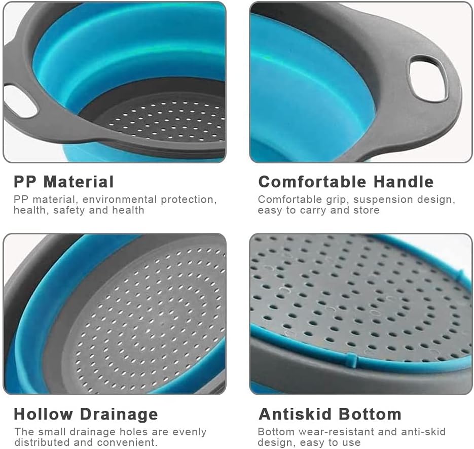 Collapsible Colander, 2 Pcs Silicone Collaspsible Strainer for Draining Pasta, Vegetable and Fruit - PuriLite