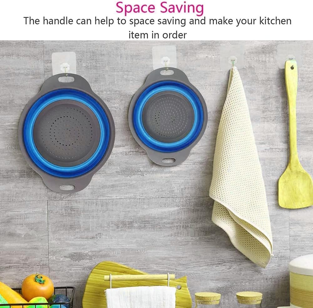 Collapsible Colander, 2 Pcs Silicone Collaspsible Strainer for Draining Pasta, Vegetable and Fruit - PuriLite