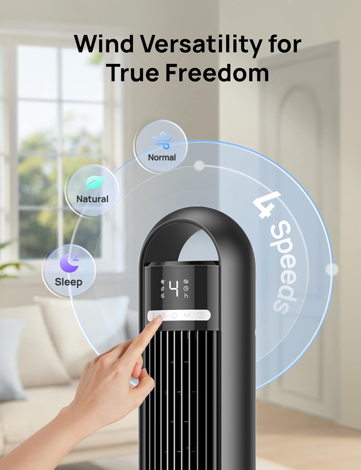 Dreo Tower Fan for Bedroom, 90° Oscillating Standing Fans for Room with 4 Speeds, 3 Modes, 28dB Quiet for Sleep, 25ft/s Velocity, 8H Timer, Remote, Living Room, Office, Home, Black, TF117 - PuriLite