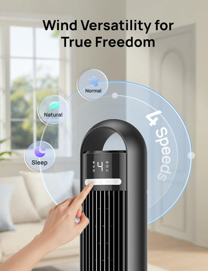 Dreo Tower Fan for Bedroom, 90° Oscillating Standing Fans for Room with 4 Speeds, 3 Modes, 28dB Quiet for Sleep, 25ft/s Velocity, 8H Timer, Remote, Living Room, Office, Home, Black, TF117 - PuriLite