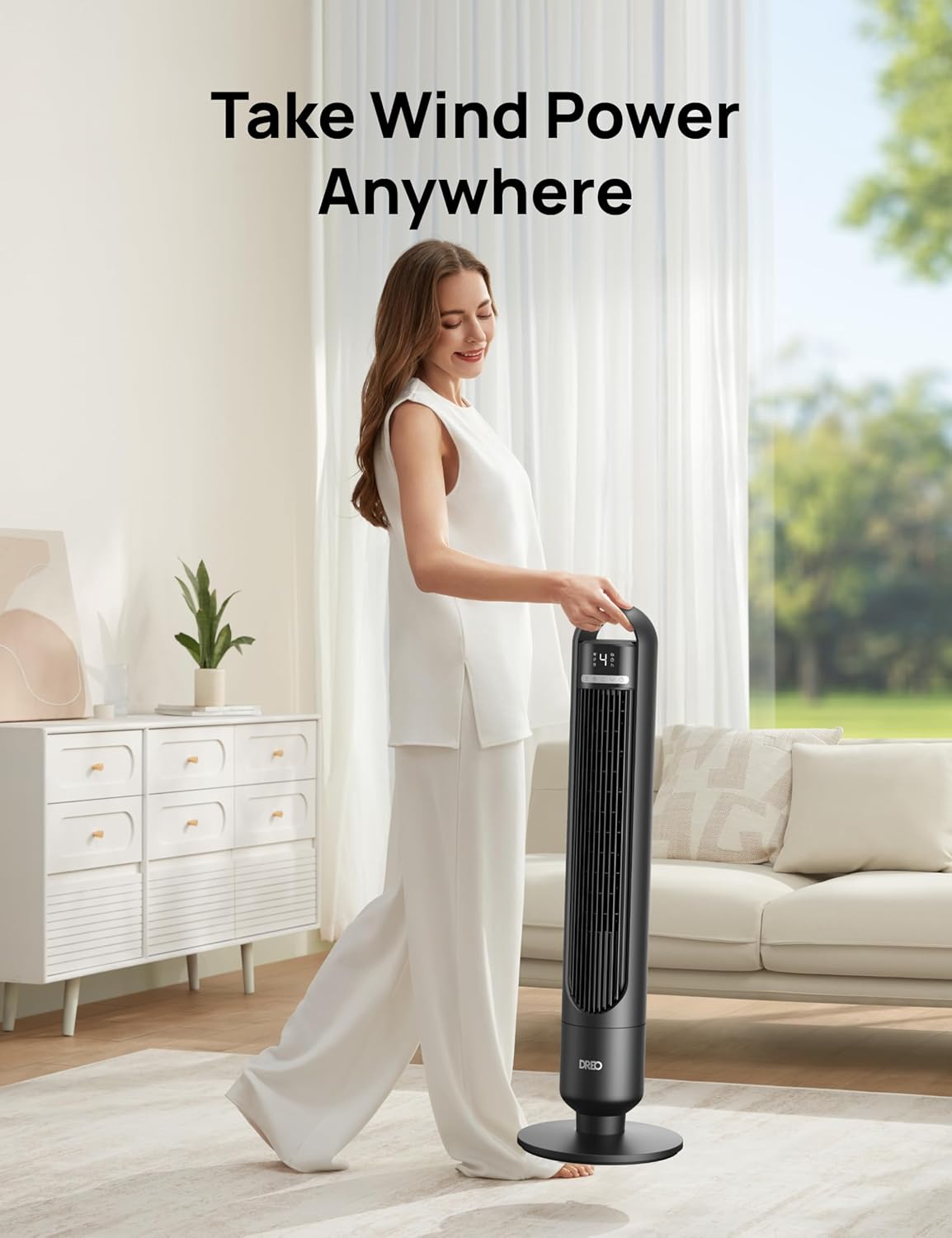 Dreo Tower Fan for Bedroom, 90° Oscillating Standing Fans for Room with 4 Speeds, 3 Modes, 28dB Quiet for Sleep, 25ft/s Velocity, 8H Timer, Remote, Living Room, Office, Home, Black, TF117 - PuriLite