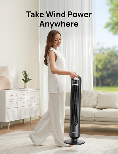 Dreo Tower Fan for Bedroom, 90° Oscillating Standing Fans for Room with 4 Speeds, 3 Modes, 28dB Quiet for Sleep, 25ft/s Velocity, 8H Timer, Remote, Living Room, Office, Home, Black, TF117 - PuriLite
